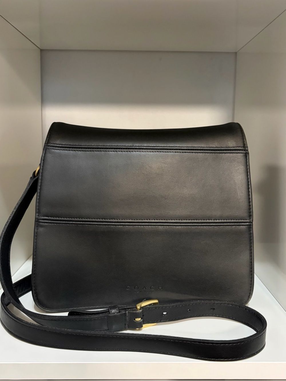 Authentic Vintage Coach Tribeca Flap Bag (#9092) 90s Black Leather Crossbody